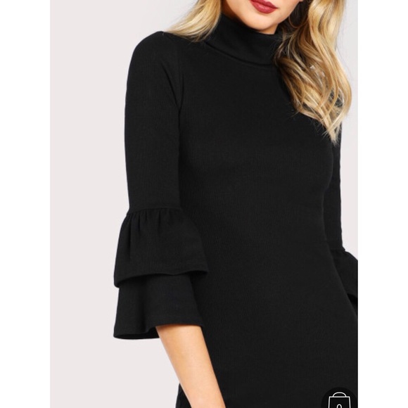 ‼️L Left!‼️ Ribbed Turtle Neck Ruffle Sleeve Dress - Picture 2 of 6